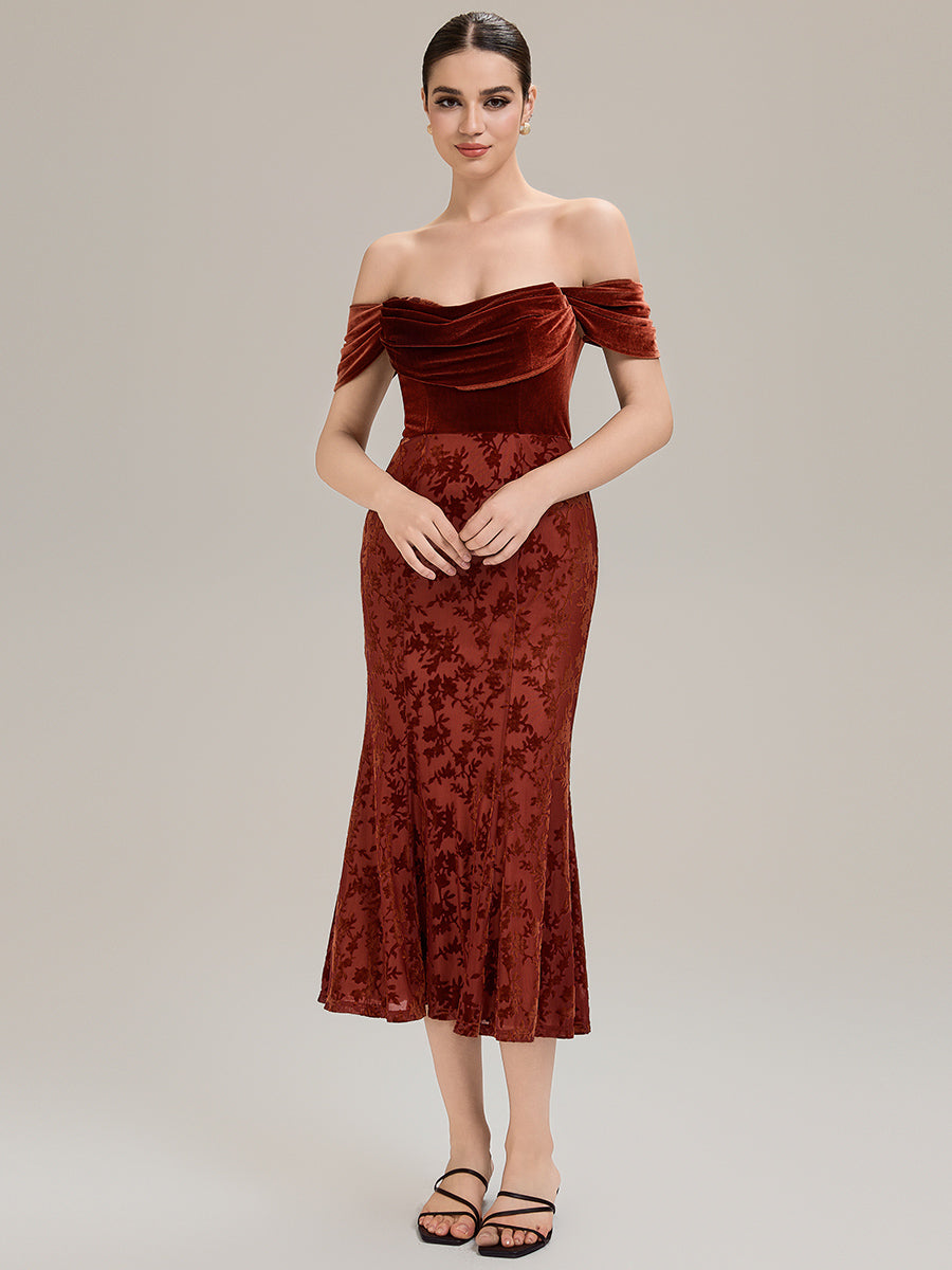 Robe maxi sirène sans manches avec col cowl et détails froncés Robes d'invité de mariage #Couleur_Rouge Brique