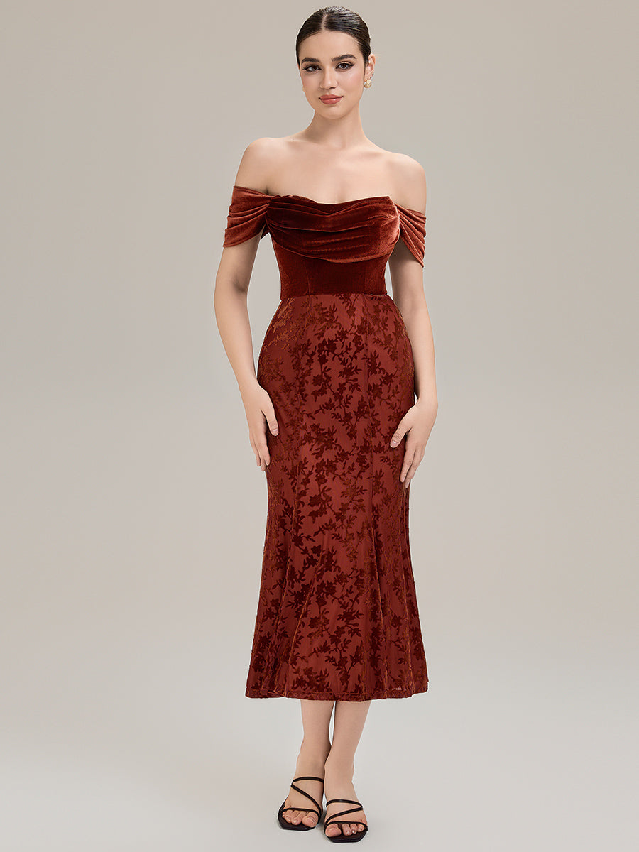 Robe maxi sirène sans manches avec col cowl et détails froncés Robes d'invité de mariage #Couleur_Rouge Brique