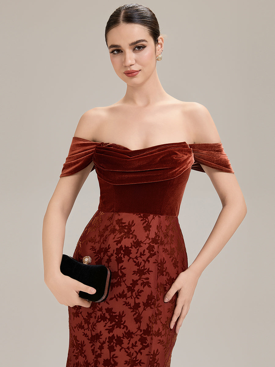 Robe maxi sirène sans manches avec col cowl et détails froncés Robes d'invité de mariage #Couleur_Rouge Brique
