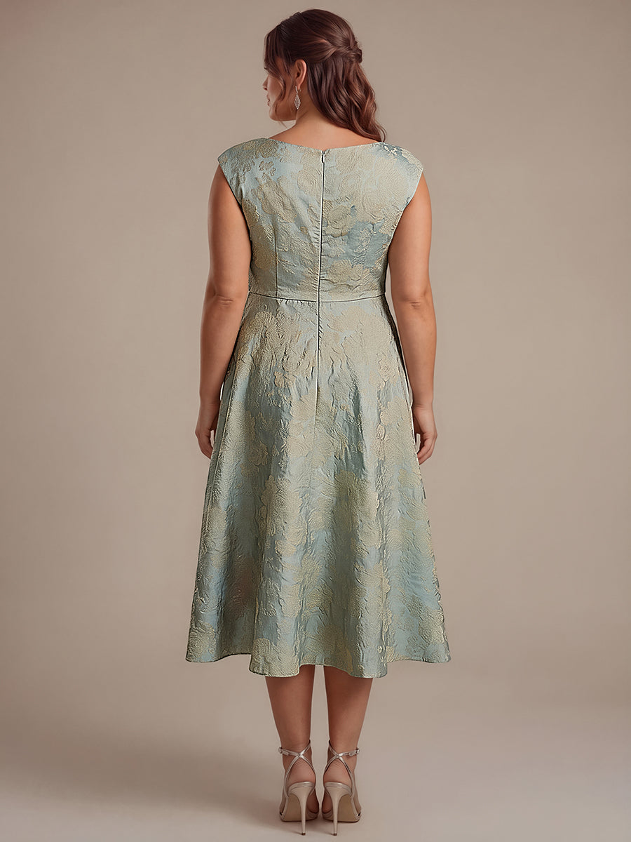 robe midi ¨¦vas¨¦e ¨¤ manches courtes imprim¨¦e avec col rond et fermeture ¨¦clair au dos #Couleur_Bleu ciel/Or