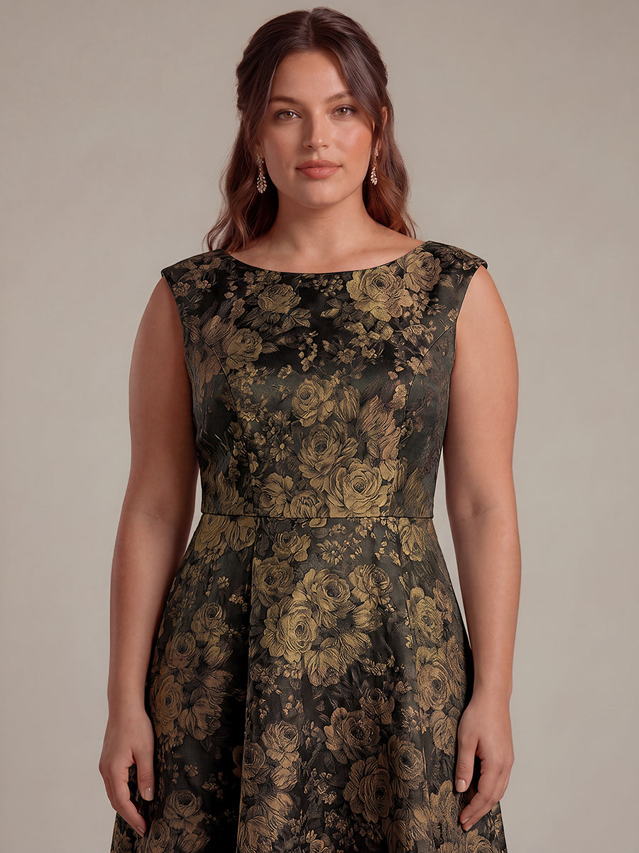 robe midi ¨¦vas¨¦e ¨¤ manches courtes imprim¨¦e avec col rond et fermeture ¨¦clair au dos #Couleur_Noir/Or