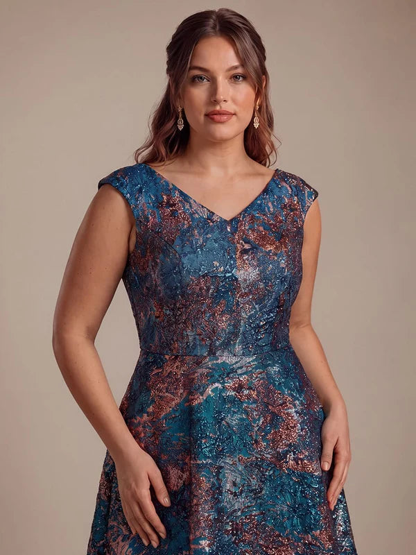 robe midi sans ¨¦lasticit¨¦ ¨¤ manches courtes en V avec fermeture ¨¦clair au dos #Couleur_Bleu roi/Or
