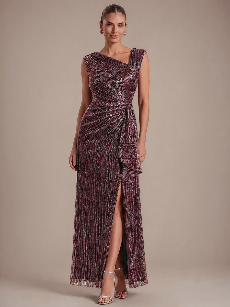 Robe maxi sans manches ¨¤ encolure asym¨¦trique avec fente lat¨¦rale et tissu extensible #Couleur_Brun Acajou