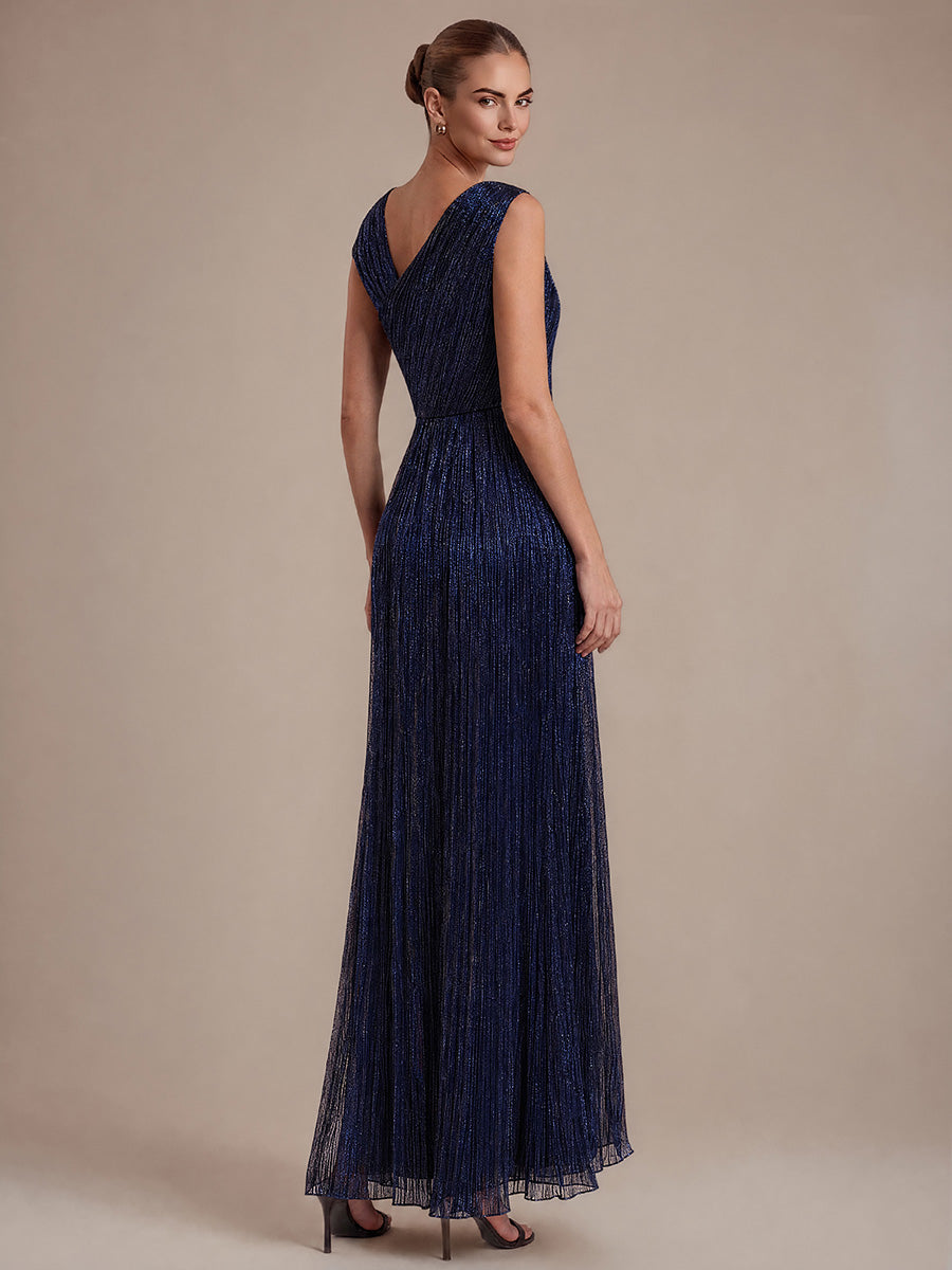 Robe maxi sans manches ¨¤ encolure asym¨¦trique avec fente lat¨¦rale et tissu extensible #Couleur_Bleu Marine