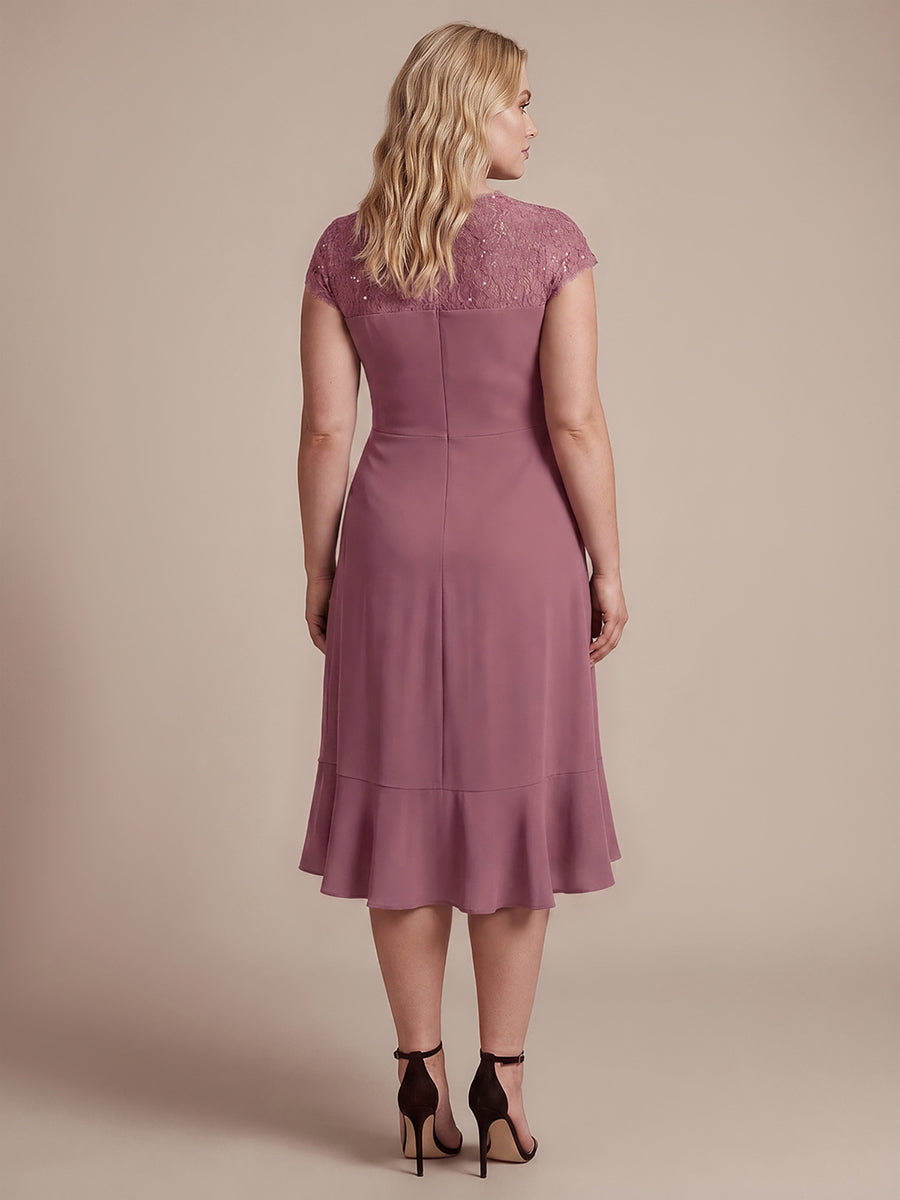 robe midi sirène à volants en sequins à manches courtes avec décolleté croisé #Couleur_Orchidee