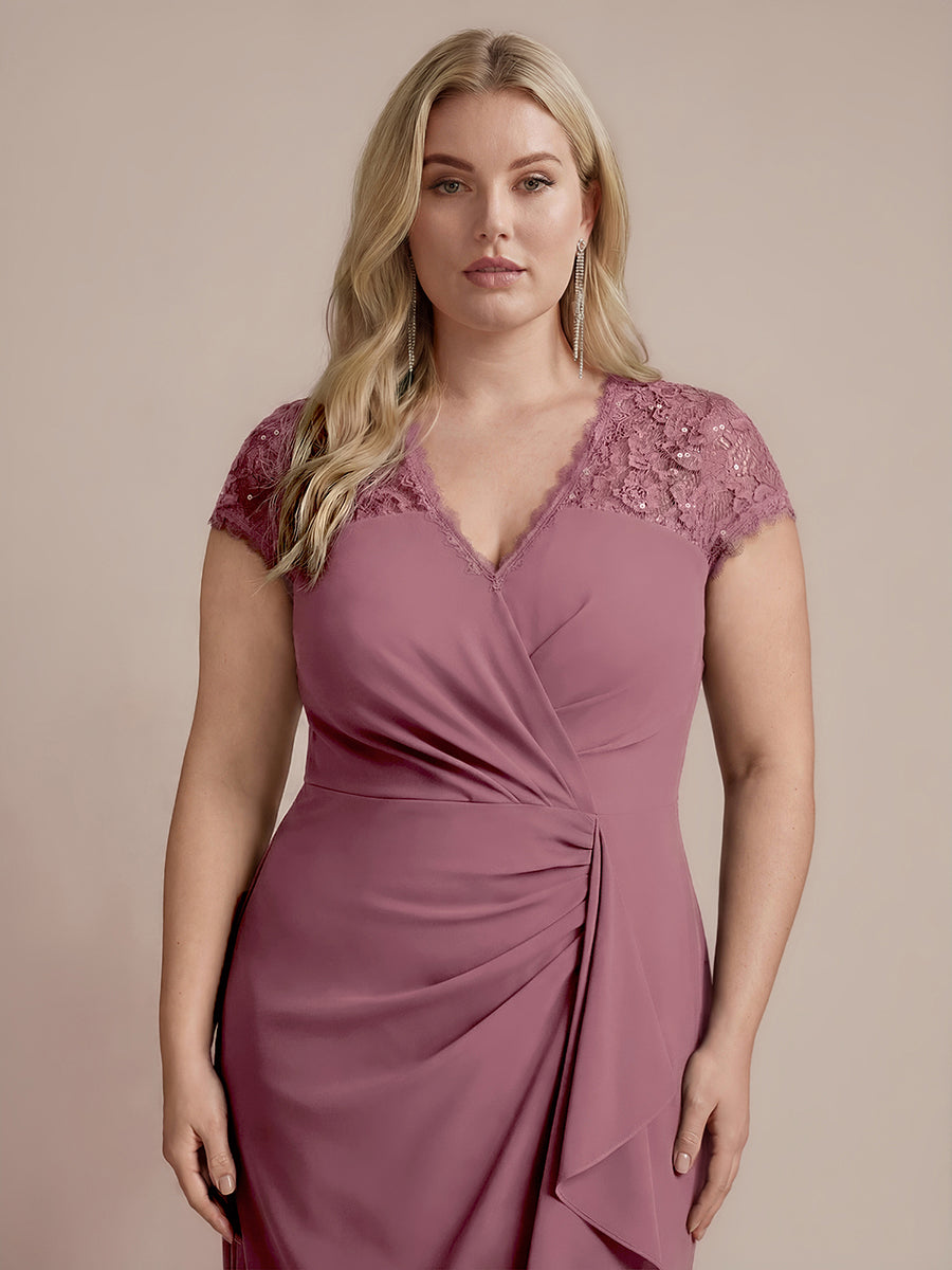 robe midi sirène à volants en sequins à manches courtes avec décolleté croisé #Couleur_Orchidee