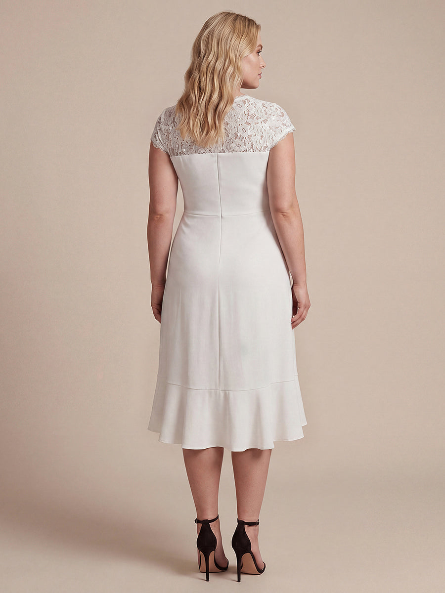 robe midi sirène à volants en sequins à manches courtes avec décolleté croisé #Couleur_Blanc