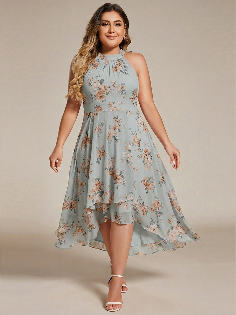 Robe d'invité de mariage mi-longue sans manches et col licou en mousseline de soie #Couleur_Floraison Ambrée