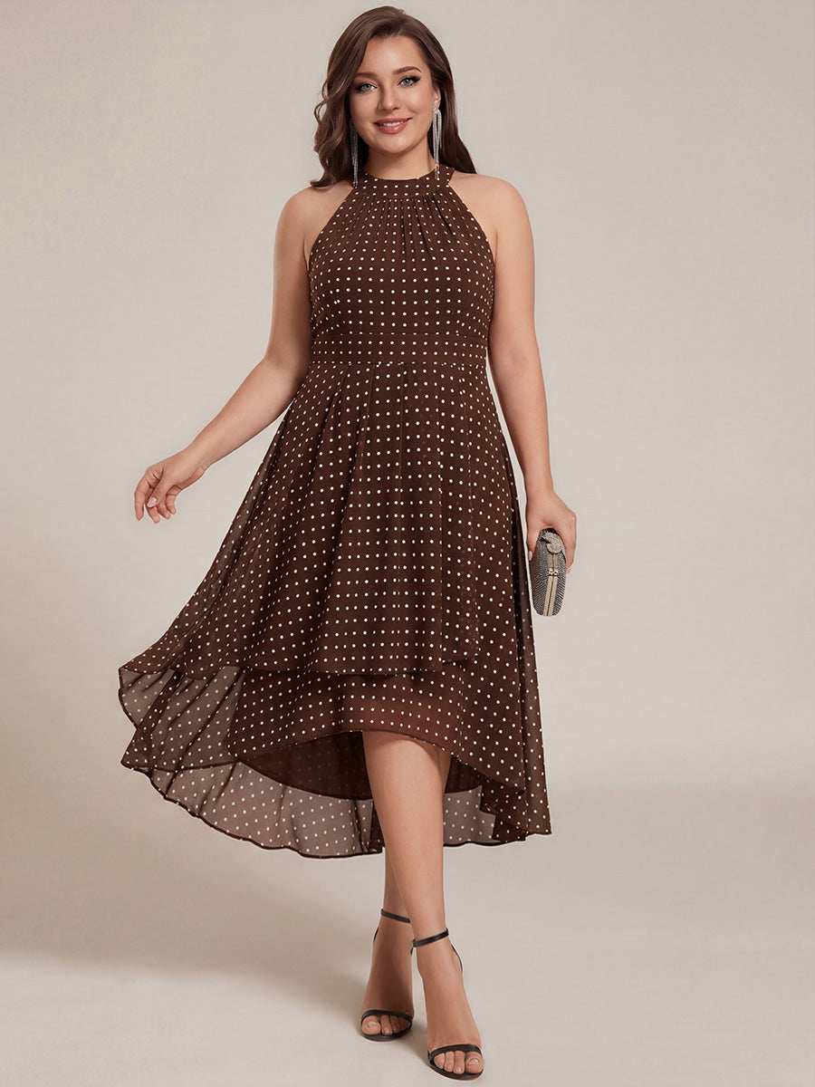 Robe d'invité de mariage mi-longue sans manches et col licou en mousseline de soie #Couleur_Pois Marrons