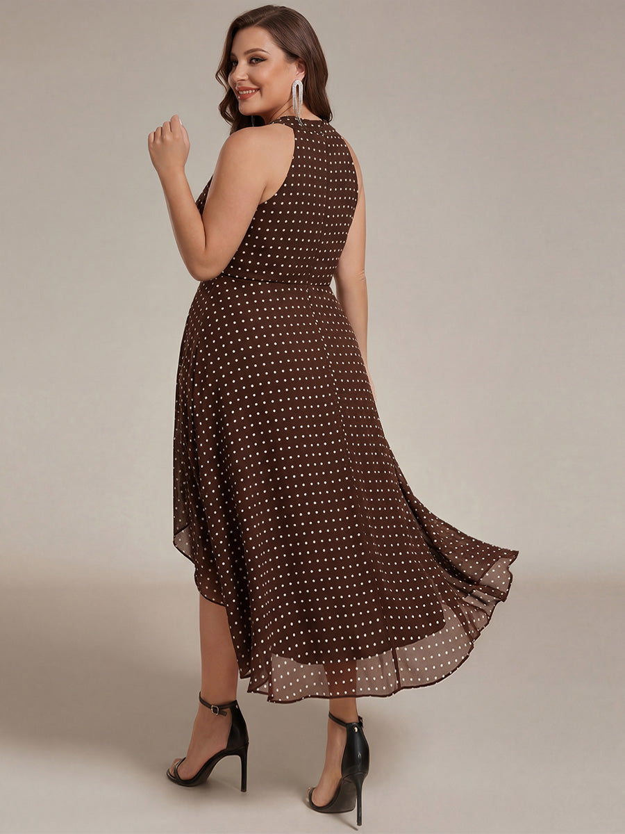 Robe d'invité de mariage mi-longue sans manches et col licou en mousseline de soie #Couleur_Pois Marrons