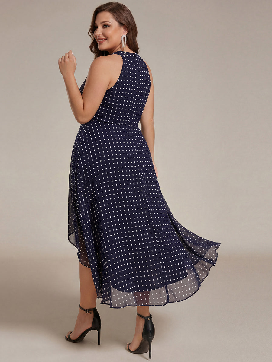 Robe d'invité de mariage mi-longue sans manches et col licou en mousseline de soie #Couleur_Pois Noirs