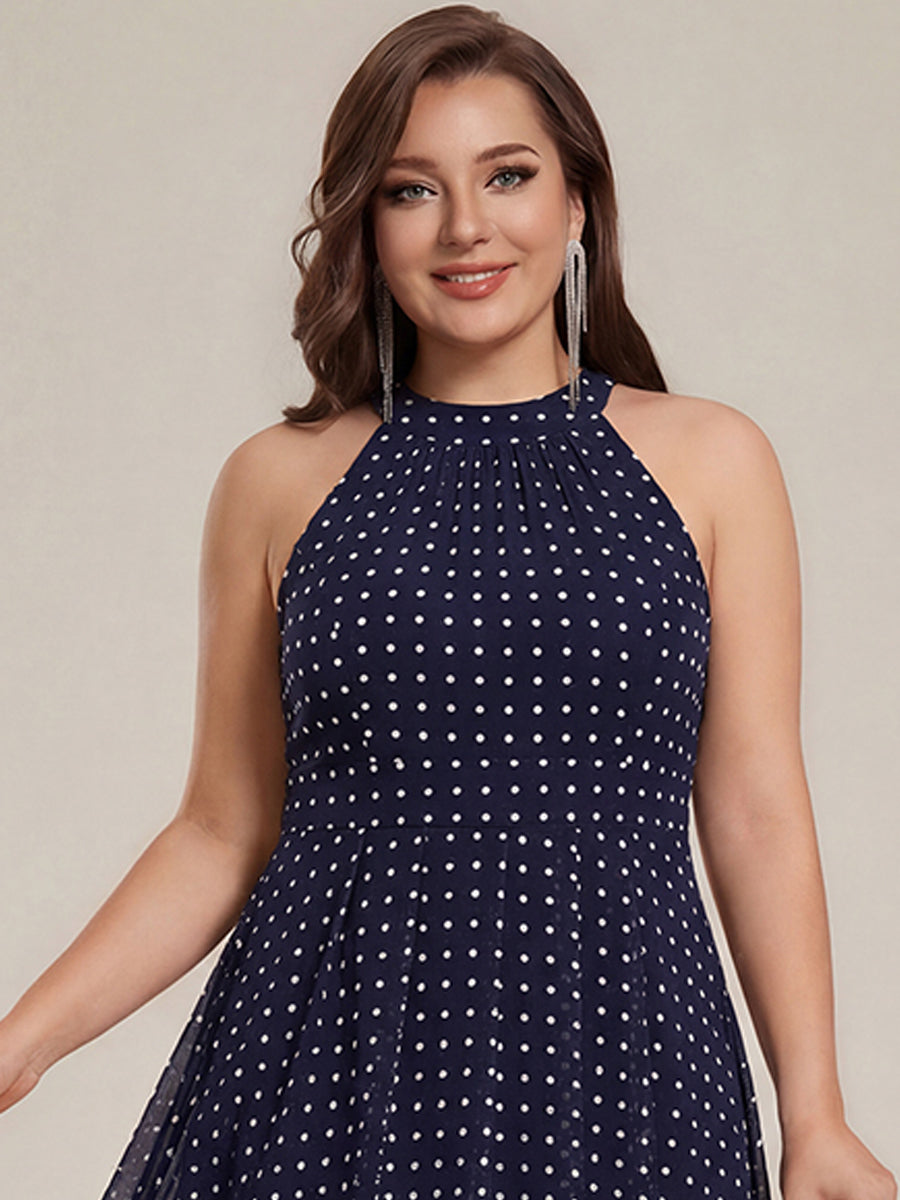 Robe d'invité de mariage mi-longue sans manches et col licou en mousseline de soie #Couleur_Pois Noirs
