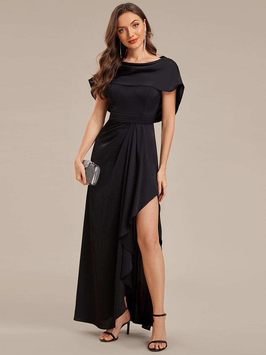 Robe d'invité de mariage trapèze en mousseline fluide à encolure ronde et longueur au genou #Couleur_Noir