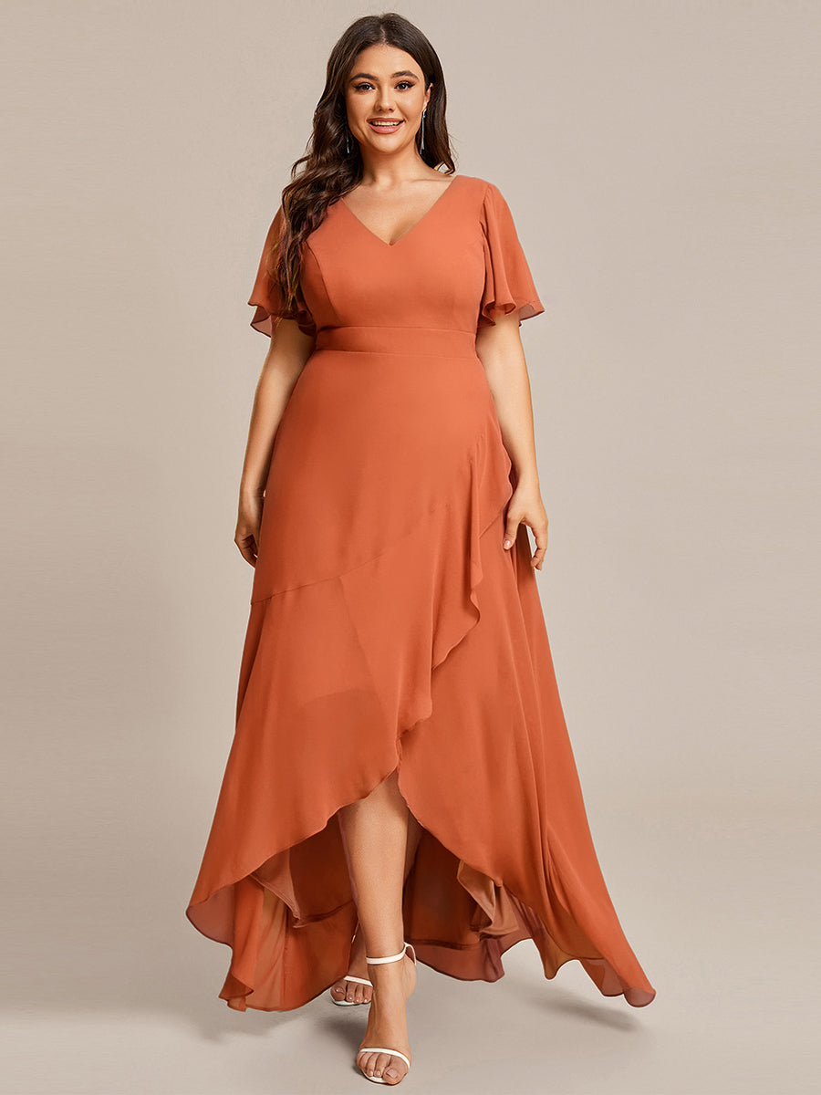 Robe demoiselle d'honneur Superbe mousseline Manches volantées à ourlet lotus #Couleur_Fuchsia Melon Ambré