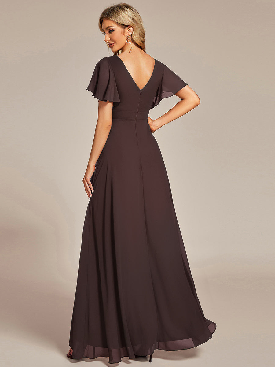 Robe demoiselle d'honneur Superbe mousseline Manches volantées à ourlet lotus #Couleur_Fuchsia Marron Espresso