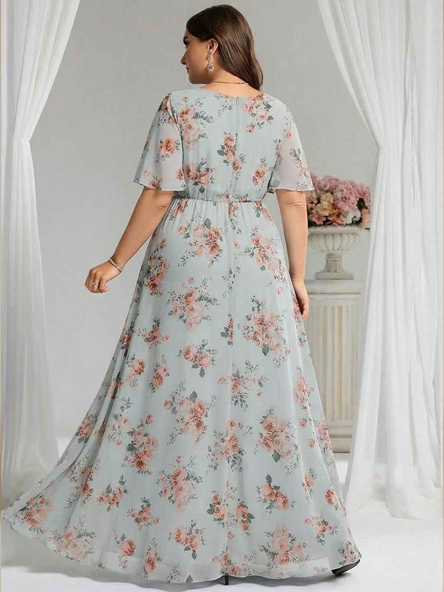 robe longue à manches courtes avec volants et plis en forme de A #Couleur_Floraison Ambrée