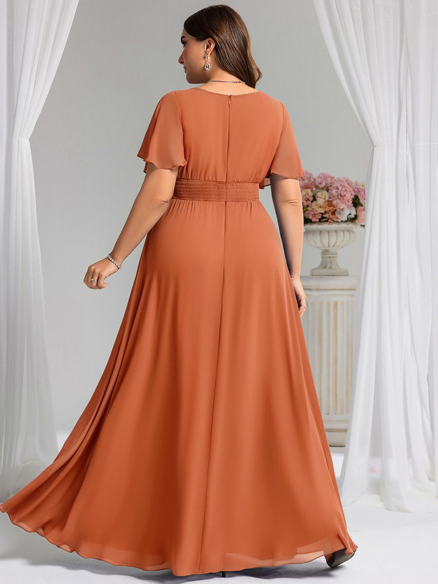 Robe de demoiselle d'honneur trapèze plissée en mousseline de soie simple, encolure ronde #Couleur_Teal Melon Ambré