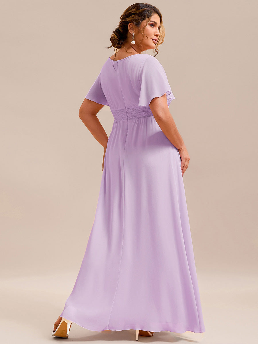 robe longue à manches courtes avec volants et plis en forme de A #Couleur_Lilas Givré