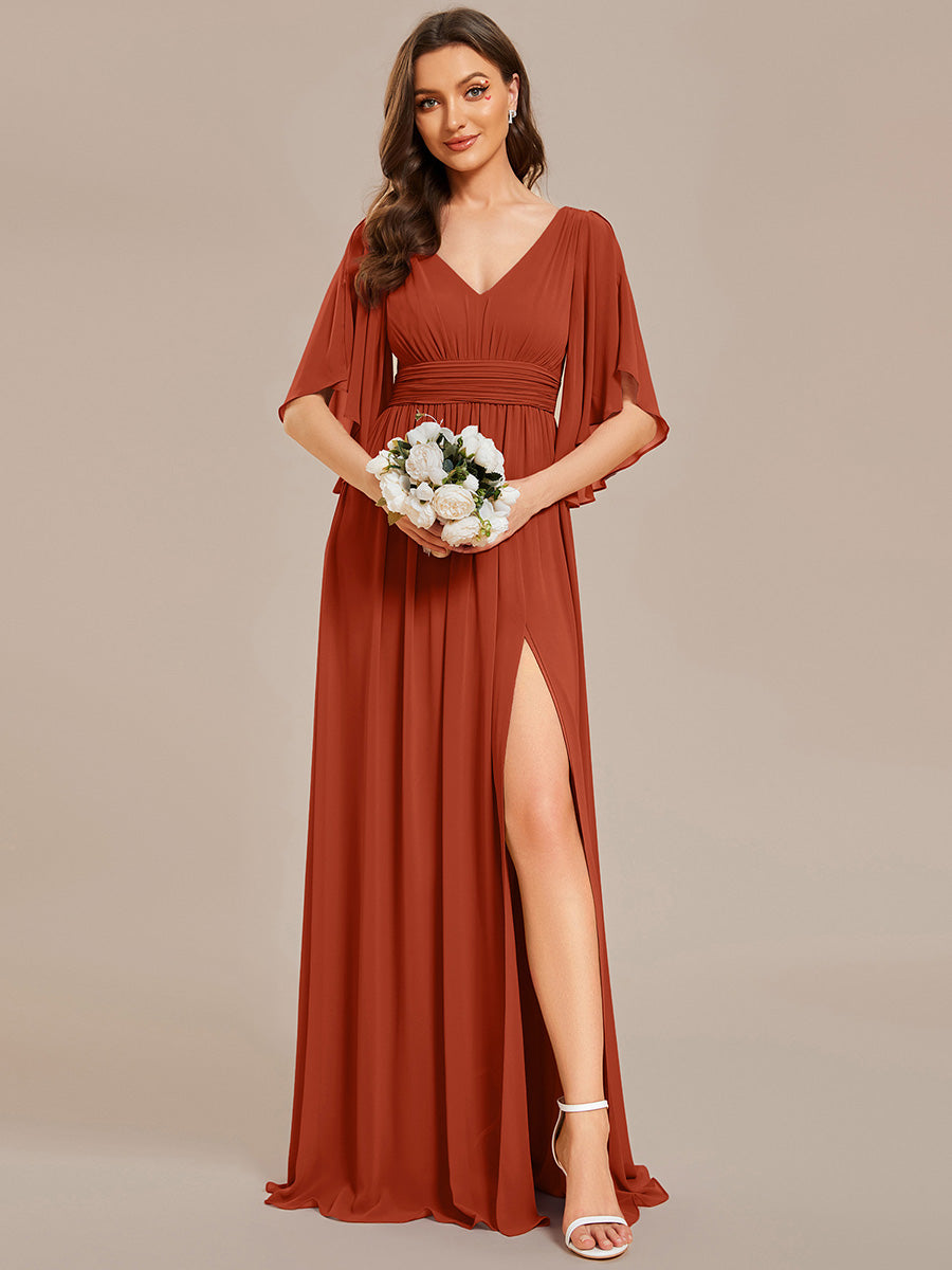 Charmante Robe De Demoiselle D'honneur Plissée À Manches Lanternes En Mousseline De Soie Et Taille Haute #Couleur_Burnt Orange
