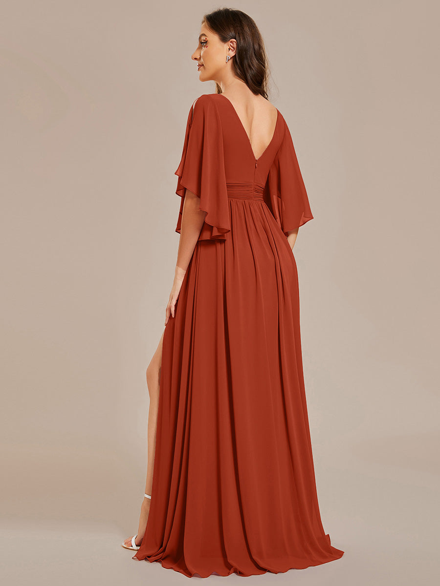 Charmante Robe De Demoiselle D'honneur Plissée À Manches Lanternes En Mousseline De Soie Et Taille Haute #Couleur_Burnt Orange