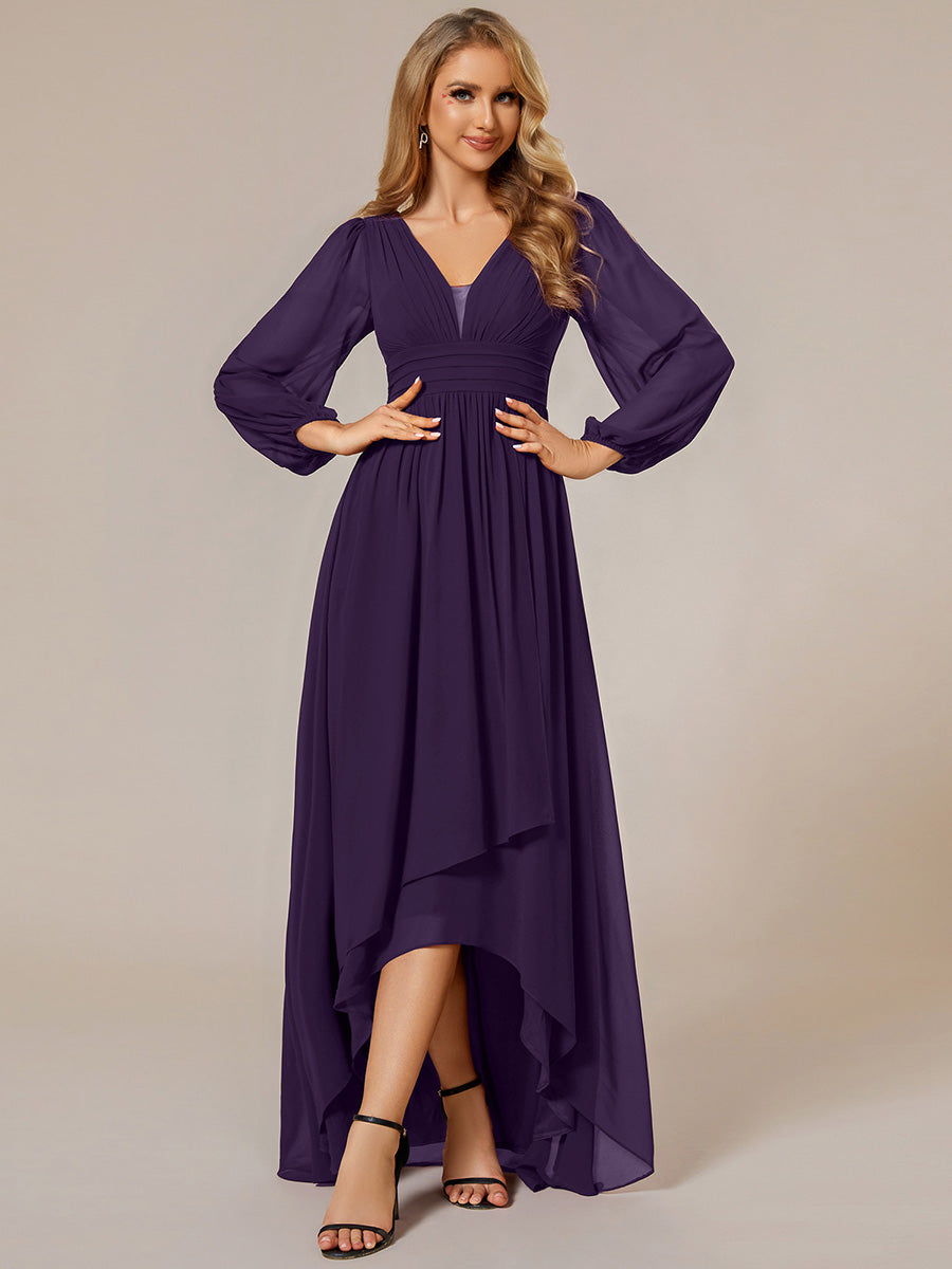 Charmante Robe De Demoiselle D'honneur Plissée À Manches Lanternes En Mousseline De Soie Et Taille Haute #Couleur_Violet Fonce