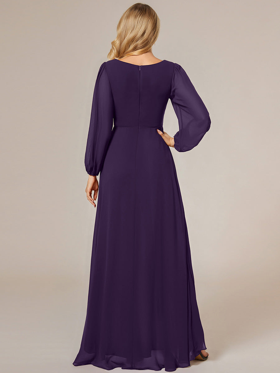 Charmante Robe De Demoiselle D'honneur Plissée À Manches Lanternes En Mousseline De Soie Et Taille Haute #Couleur_Violet Fonce