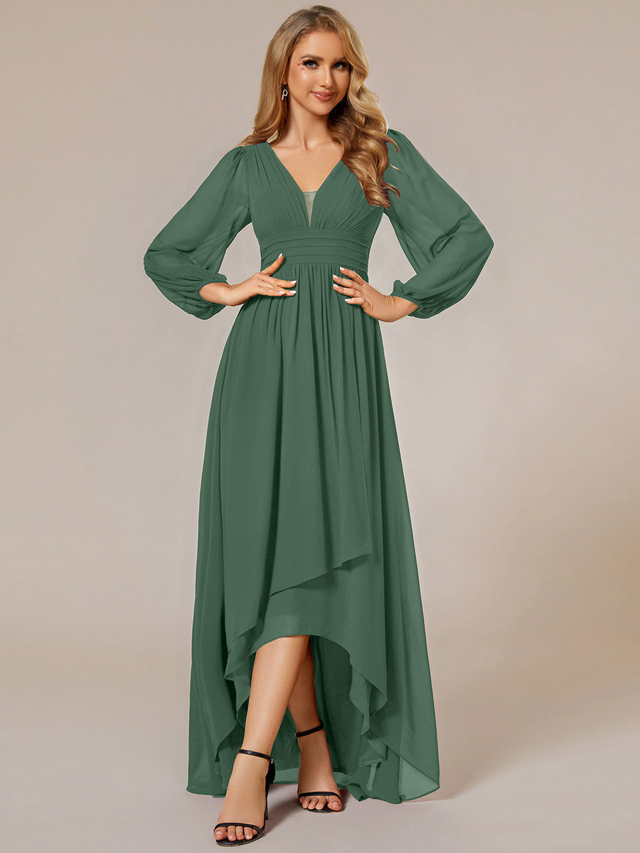 Charmante Robe De Demoiselle D'honneur Plissée À Manches Lanternes En Mousseline De Soie Et Taille Haute #Couleur_Eucalyptus