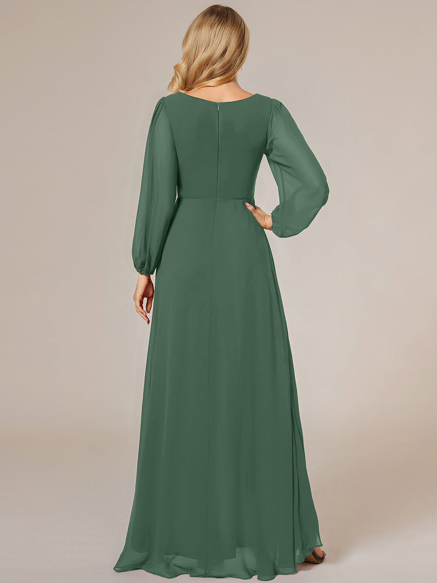 Charmante Robe De Demoiselle D'honneur Plissée À Manches Lanternes En Mousseline De Soie Et Taille Haute #Couleur_Eucalyptus
