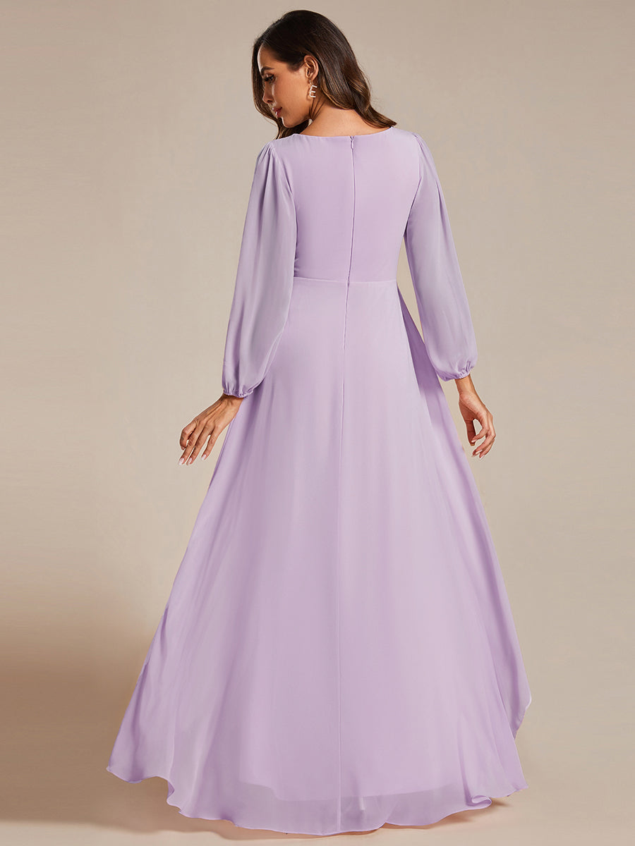 Charmante Robe De Demoiselle D'honneur Plissée à Manches Lanternes En Mousseline De Soie Et Taille Haute #Couleur_Lilas Givré