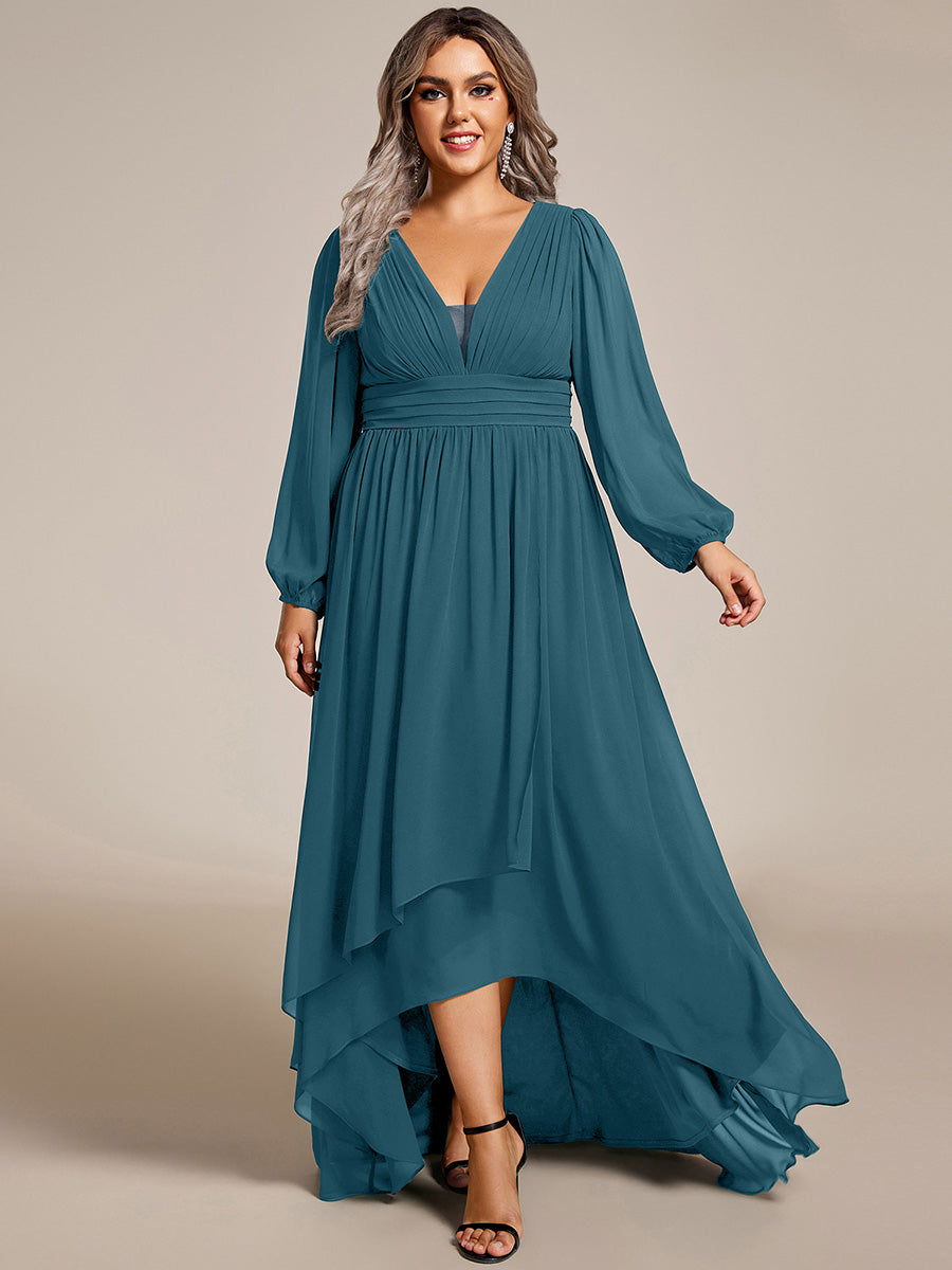 Charmante Robe De Demoiselle D'honneur Plissée À Manches Lanternes En Mousseline De Soie Et Taille Haute #Couleur_Bleu Sarcelle