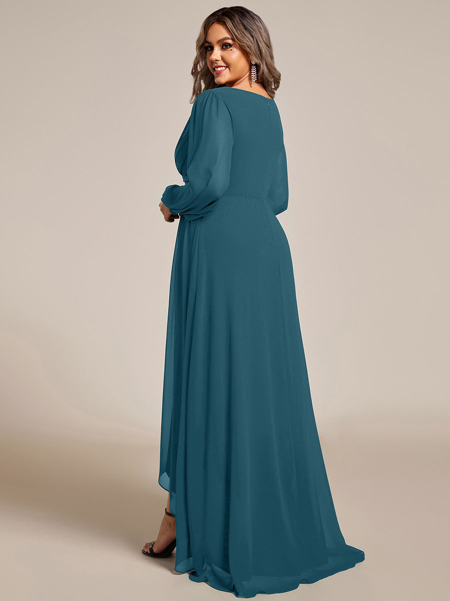 Charmante Robe De Demoiselle D'honneur Plissée À Manches Lanternes En Mousseline De Soie Et Taille Haute #Couleur_Bleu Sarcelle