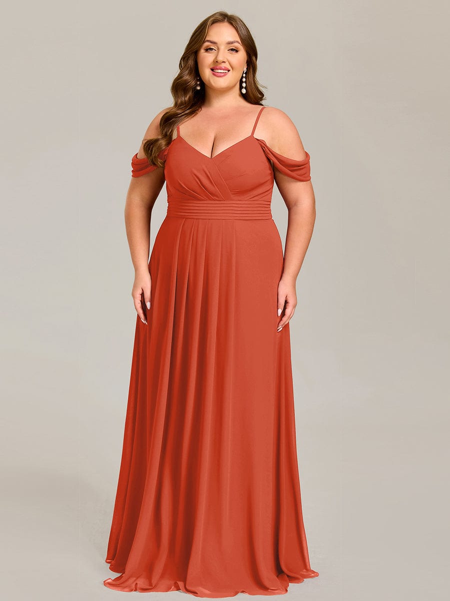 Robe d'invité de mariage trapèze en mousseline fluide à encolure ronde et longueur au genou #Couleur_Burnt Orange