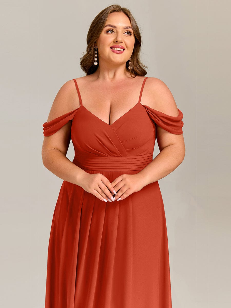 Robe d'invité de mariage trapèze en mousseline fluide à encolure ronde et longueur au genou #Couleur_Burnt Orange