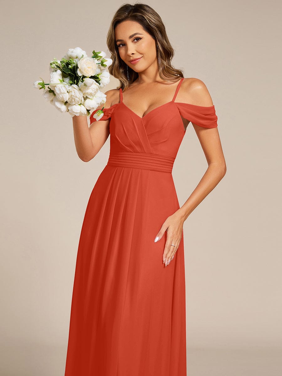 Robe d'invité de mariage trapèze en mousseline fluide à encolure ronde et longueur au genou #Couleur_Burnt Orange