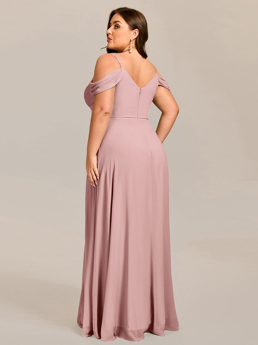 Robe d'invité de mariage trapèze en mousseline fluide à encolure ronde et longueur au genou #Couleur_Rose fumee