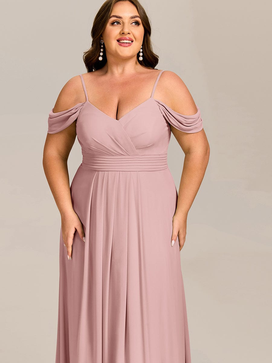 Robe d'invité de mariage trapèze en mousseline fluide à encolure ronde et longueur au genou #Couleur_Rose fumee