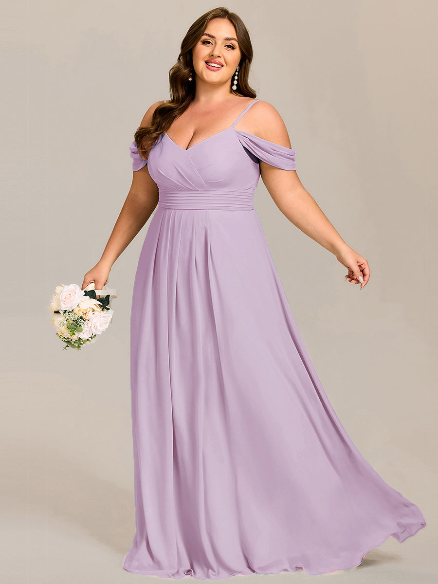 Robe d'invité de mariage trapèze en mousseline fluide à encolure ronde et longueur au genou #Couleur_Lilas Givré