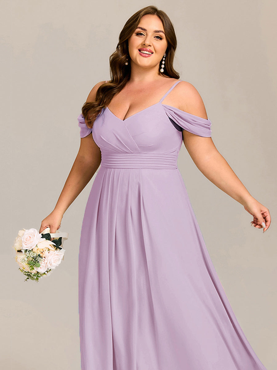 Robe d'invité de mariage trapèze en mousseline fluide à encolure ronde et longueur au genou #Couleur_Lilas Givré