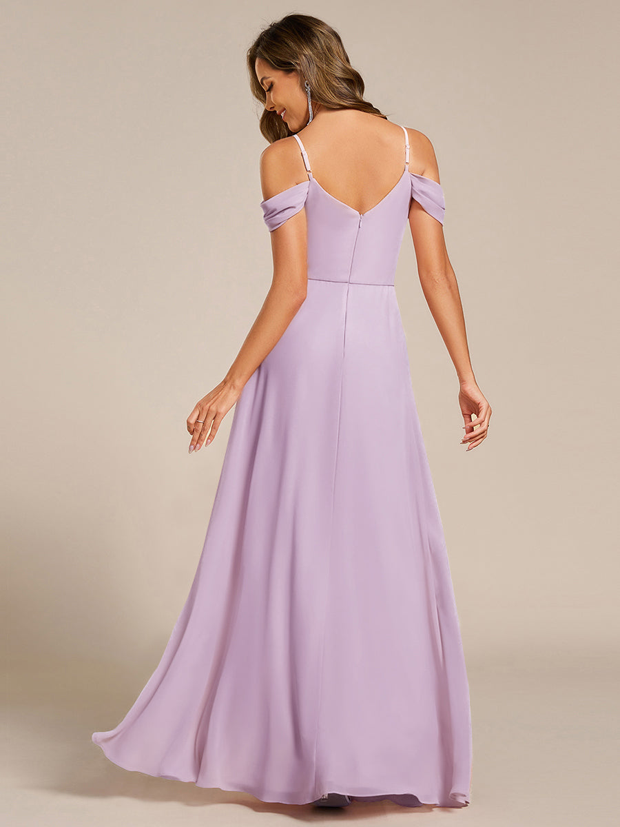 Robe d'invité de mariage trapèze en mousseline fluide à encolure ronde et longueur au genou #Couleur_Lilas Givré
