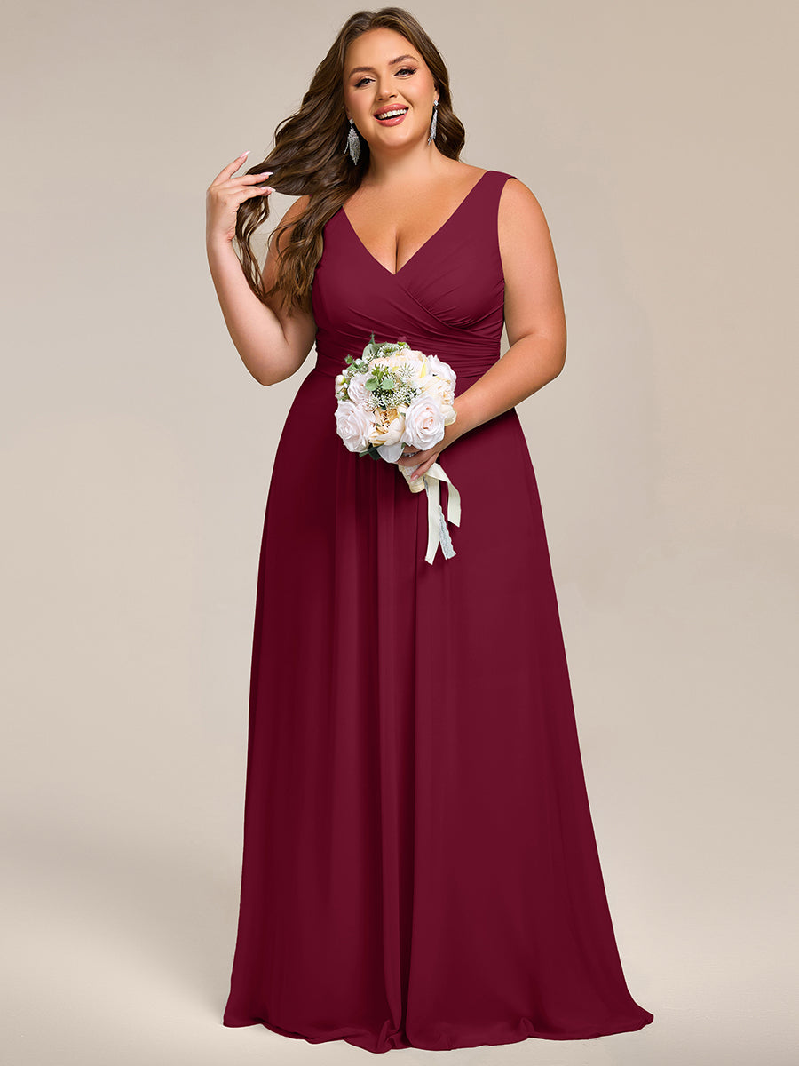 Robe d'invité de mariage trapèze en mousseline fluide à encolure ronde et longueur au genou #Couleur_Bordeaux