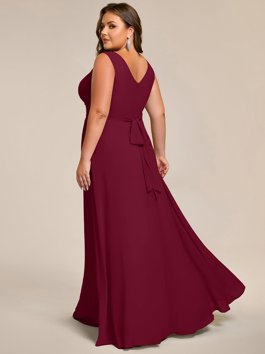 Robe d'invité de mariage trapèze en mousseline fluide à encolure ronde et longueur au genou #Couleur_Bordeaux