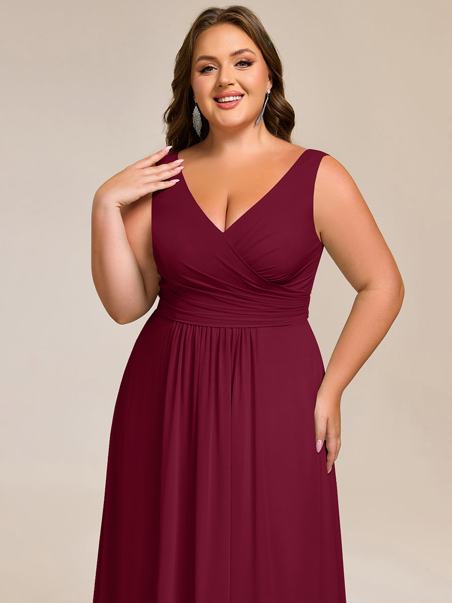 Robe d'invité de mariage trapèze en mousseline fluide à encolure ronde et longueur au genou #Couleur_Bordeaux