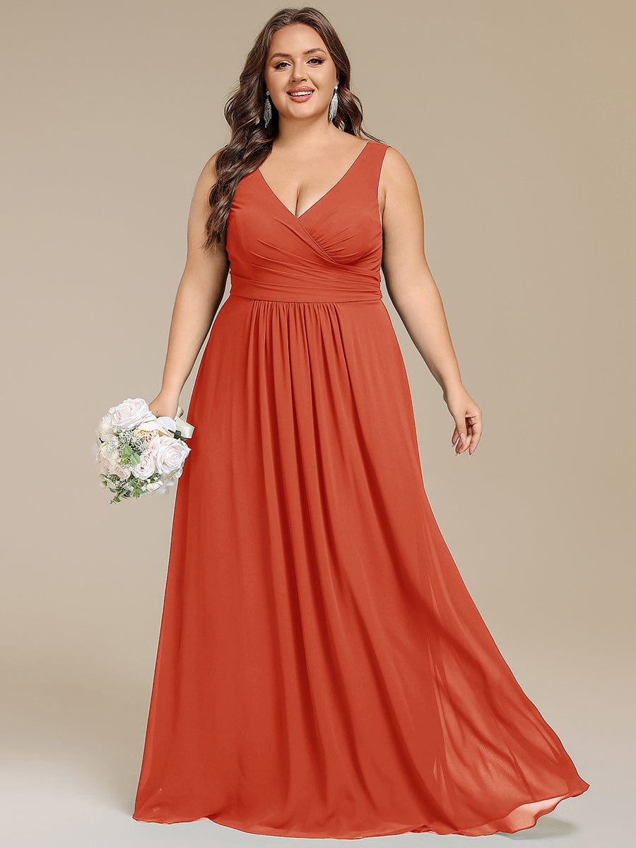 Robe d'invité de mariage trapèze en mousseline fluide à encolure ronde et longueur au genou #Couleur_Burnt Orange
