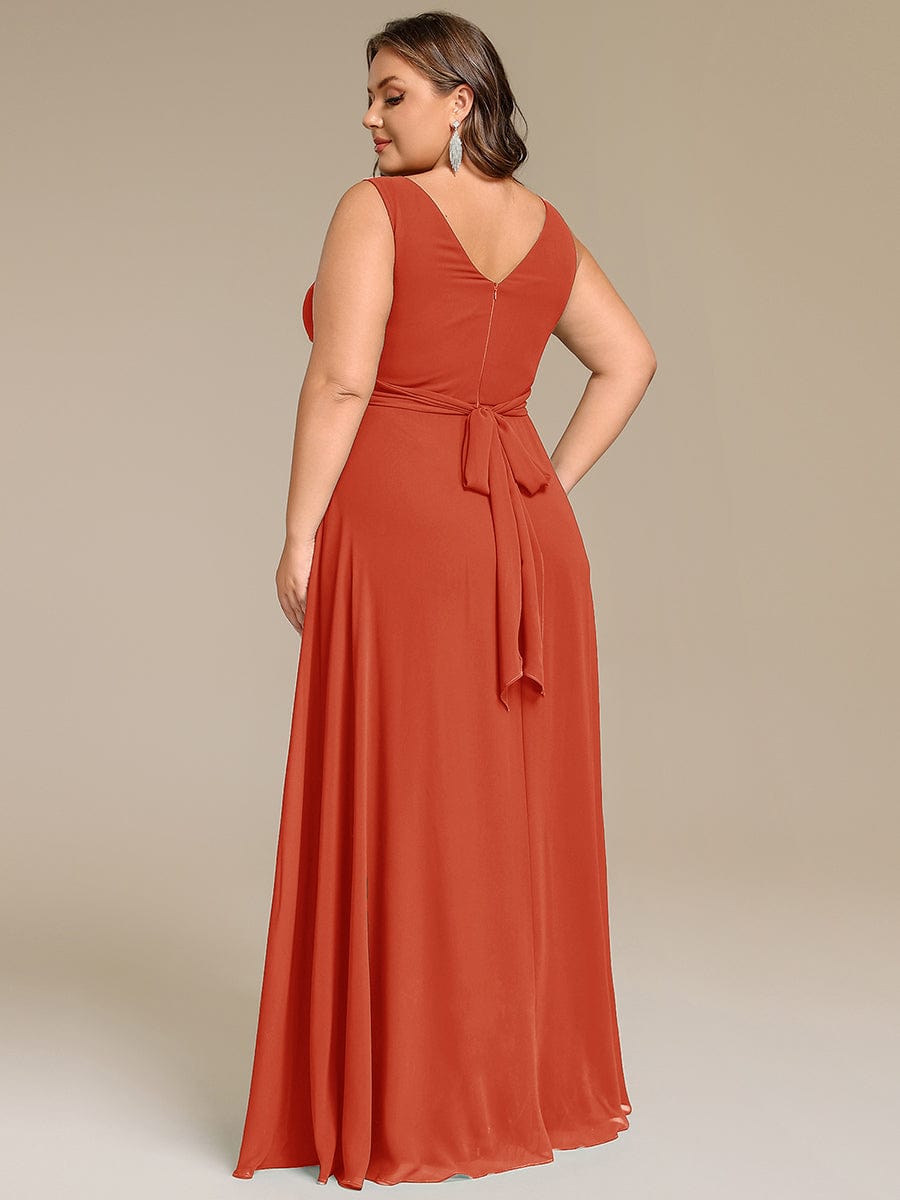 Robe d'invité de mariage trapèze en mousseline fluide à encolure ronde et longueur au genou #Couleur_Burnt Orange