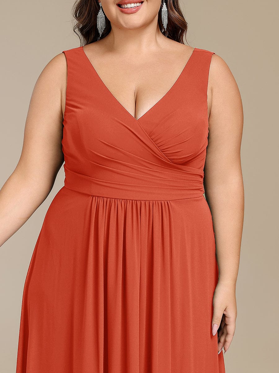 Robe d'invité de mariage trapèze en mousseline fluide à encolure ronde et longueur au genou #Couleur_Burnt Orange