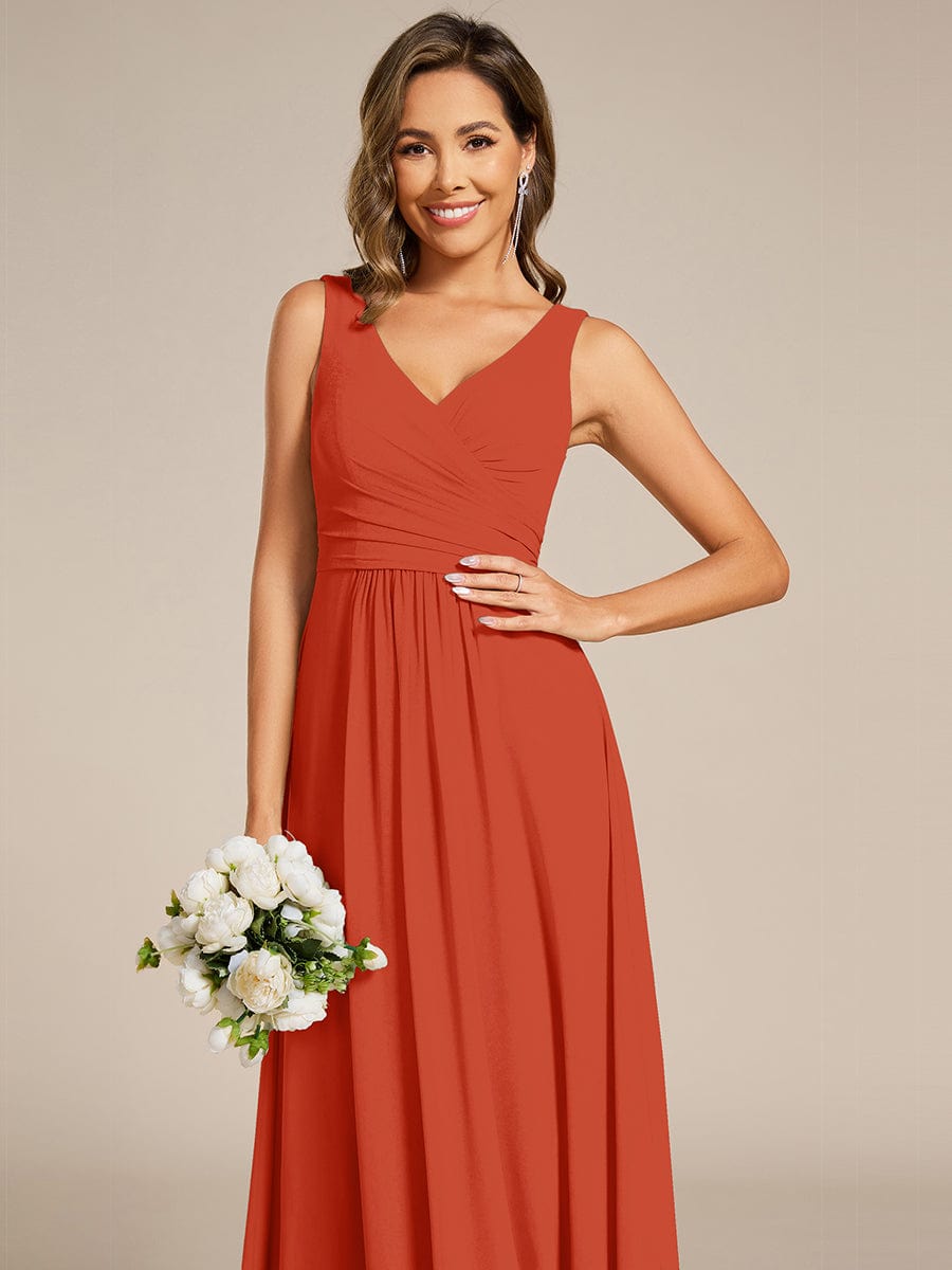 Robe d'invité de mariage trapèze en mousseline fluide à encolure ronde et longueur au genou #Couleur_Burnt Orange