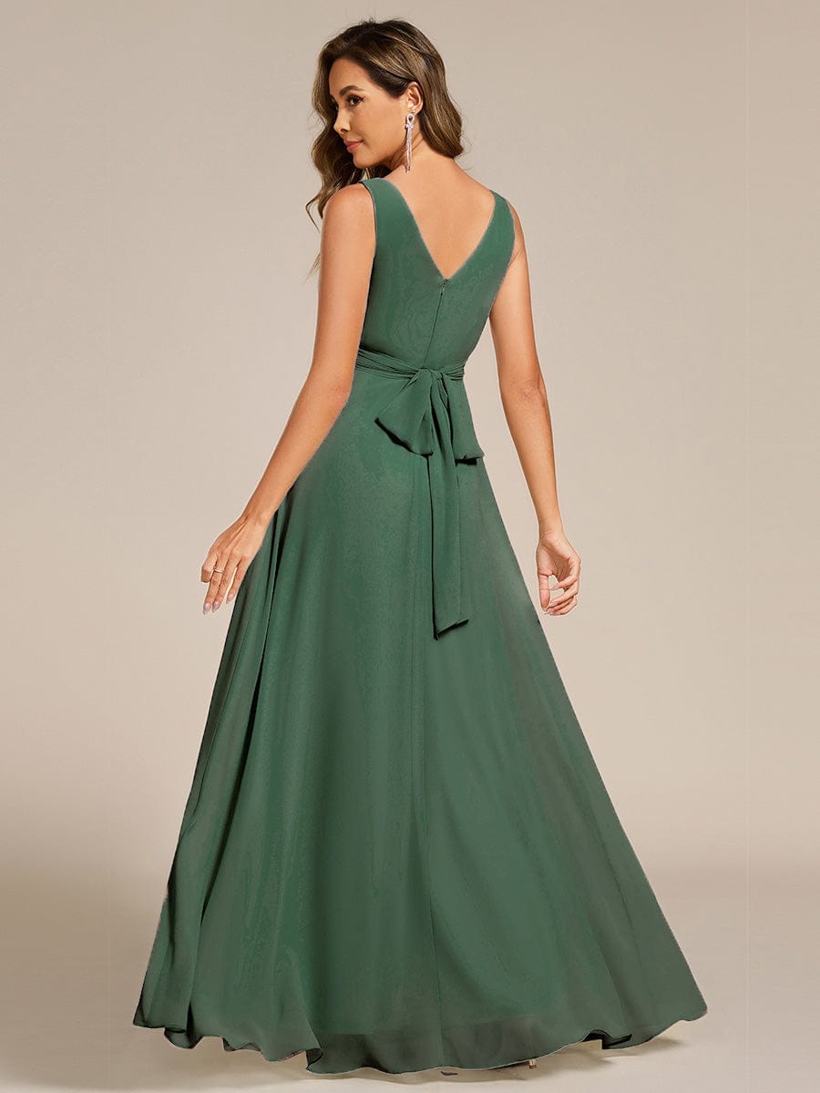 Robe d'invité de mariage trapèze en mousseline fluide à encolure ronde et longueur au genou #Couleur_Eucalyptus