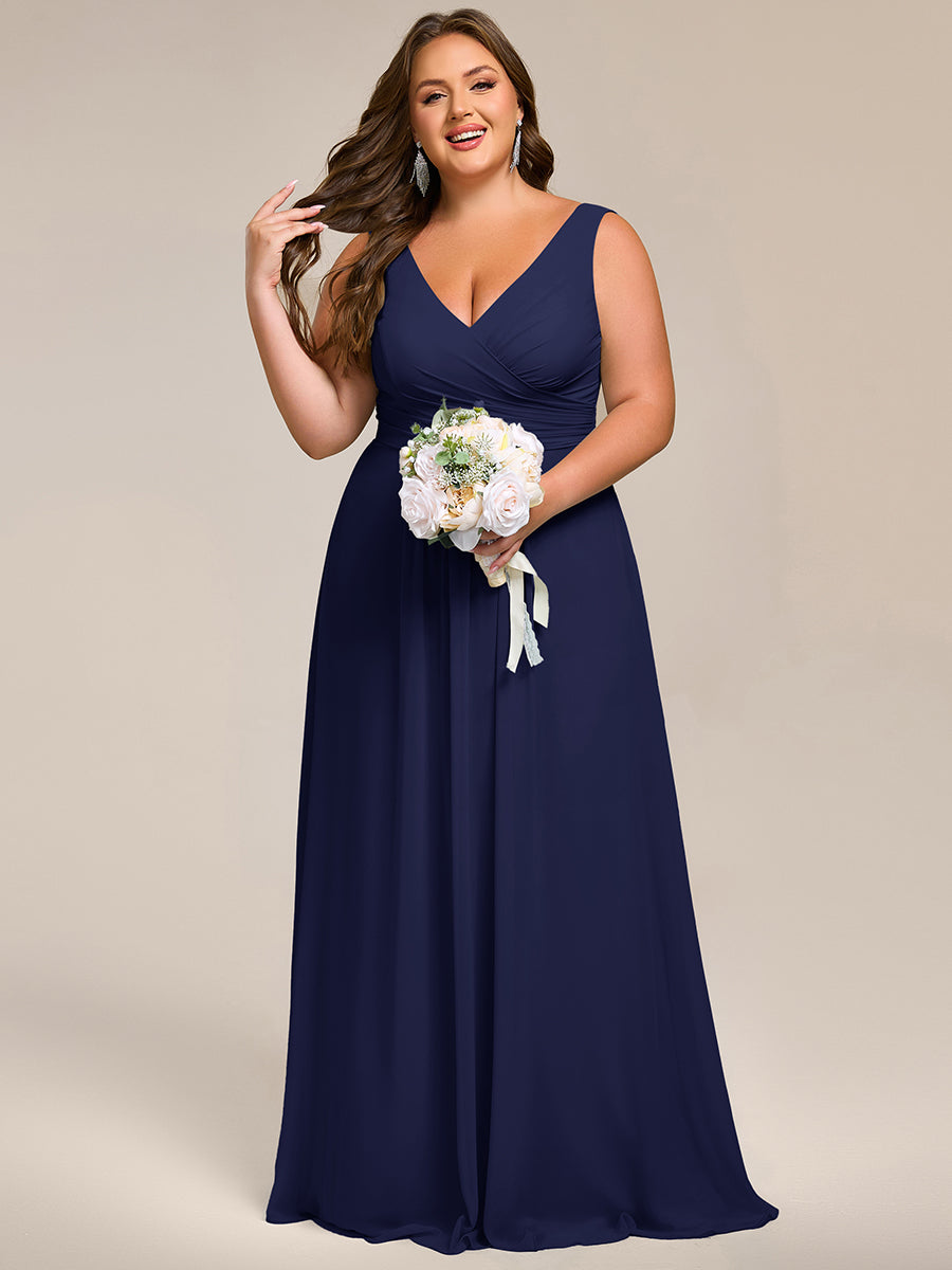 Robe d'invité de mariage trapèze en mousseline fluide à encolure ronde et longueur au genou #Couleur_Bleu Marine