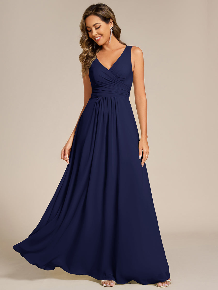 Robe d'invité de mariage trapèze en mousseline fluide à encolure ronde et longueur au genou #Couleur_Bleu Marine