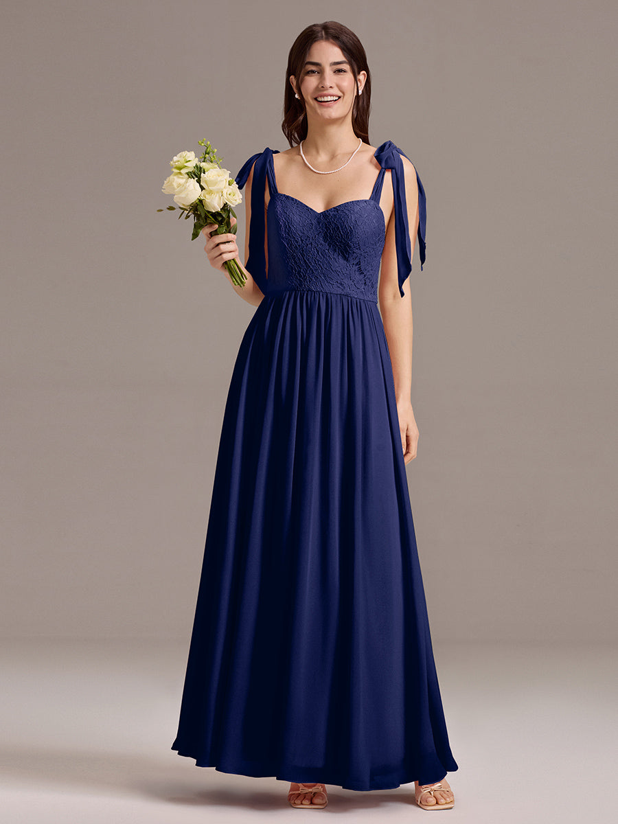 Robe de demoiselle d'honneur en mousseline de soie et dentelle à dos nu #Couleur_Bleu Marine